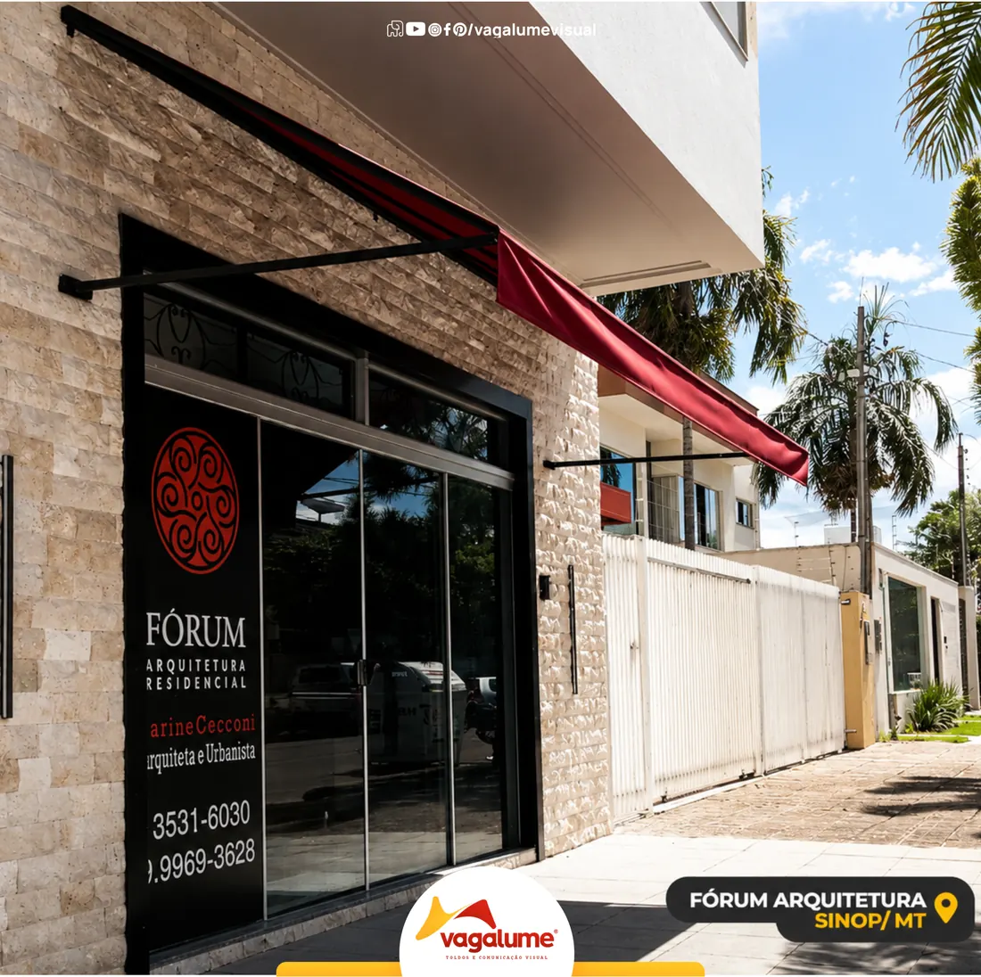 Toldo com braço Fórum Arquitetura, obra entregue pela Vagalume em Sinop MT