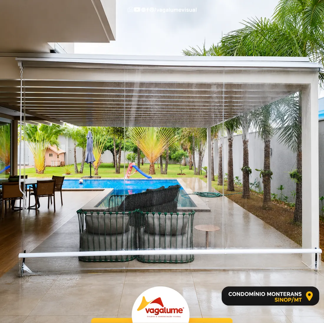 Toldo cortina Super cristal, obra entregue pela Vagalume em Sinop MT