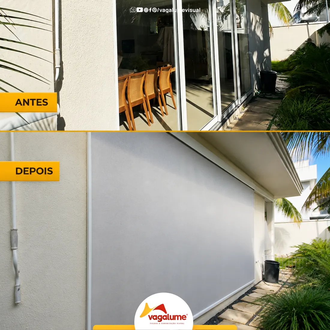 Toldo cortina Tela solar bege Mondrian, obra entregue pela Vagalume em Sinop MT